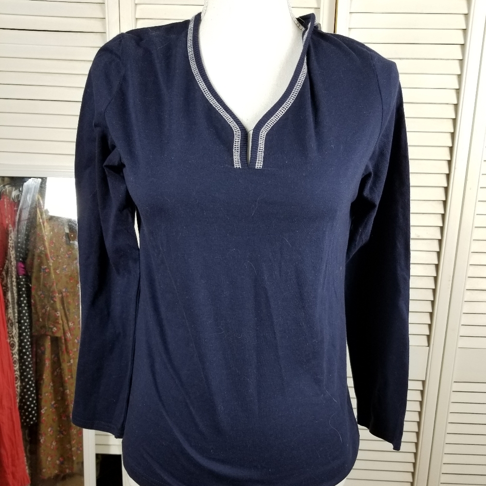 Nautica navy & white v-neck  shirt 3/4 sleeve nwt
